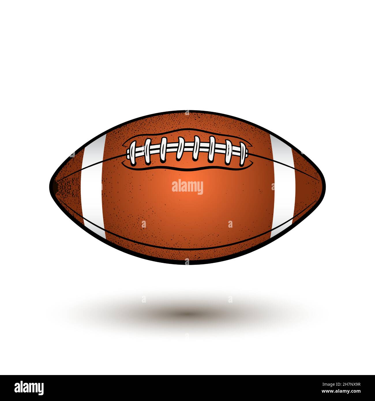 Rugby ball with stripes . Cartoon style oval shaped ball. American football accessories. Stock Vector
