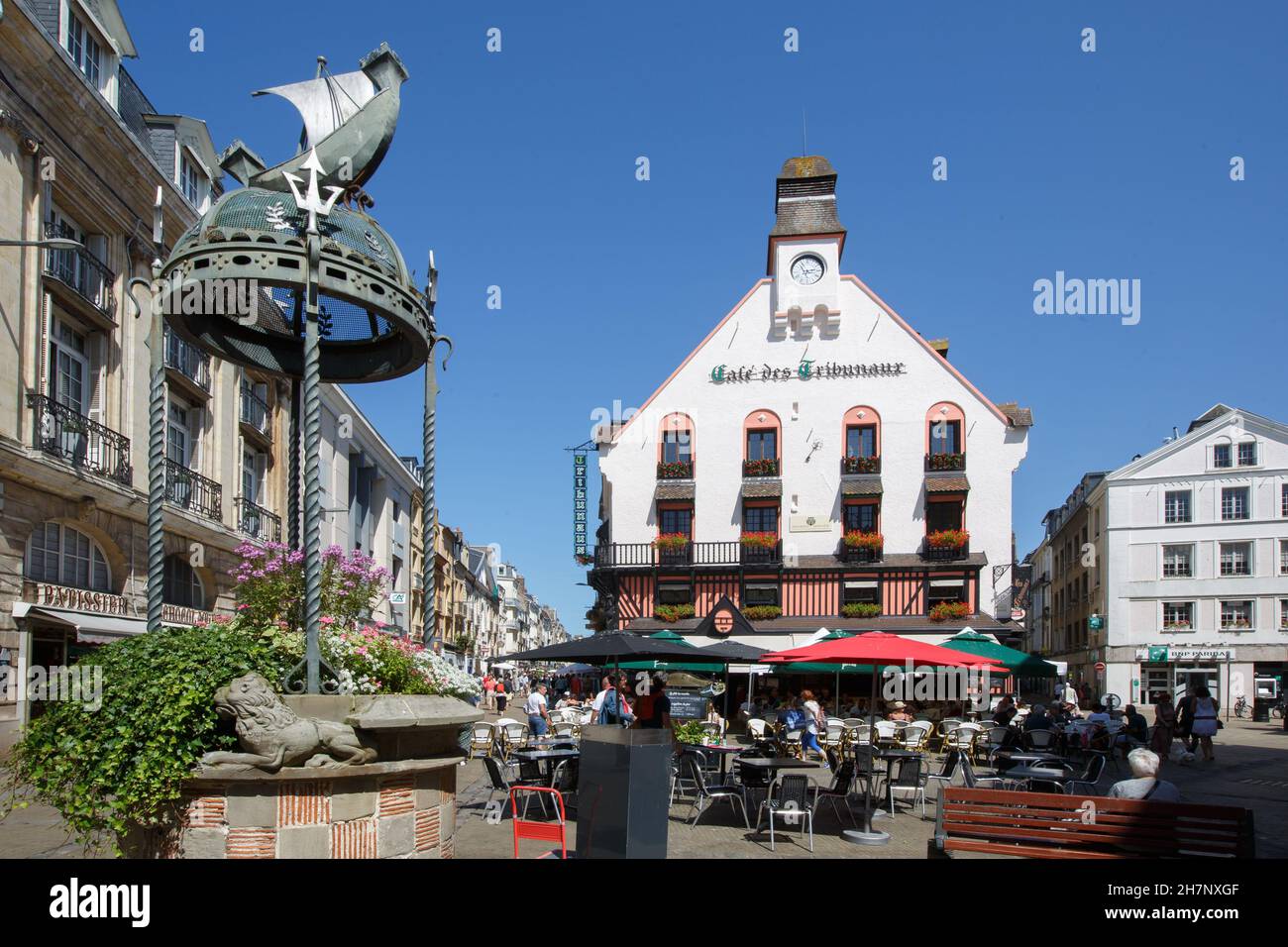 France, Normandy region, Seine-Maritime department, Dieppe, place du Puits Salé, Café des Tribunaux, Stock Photo