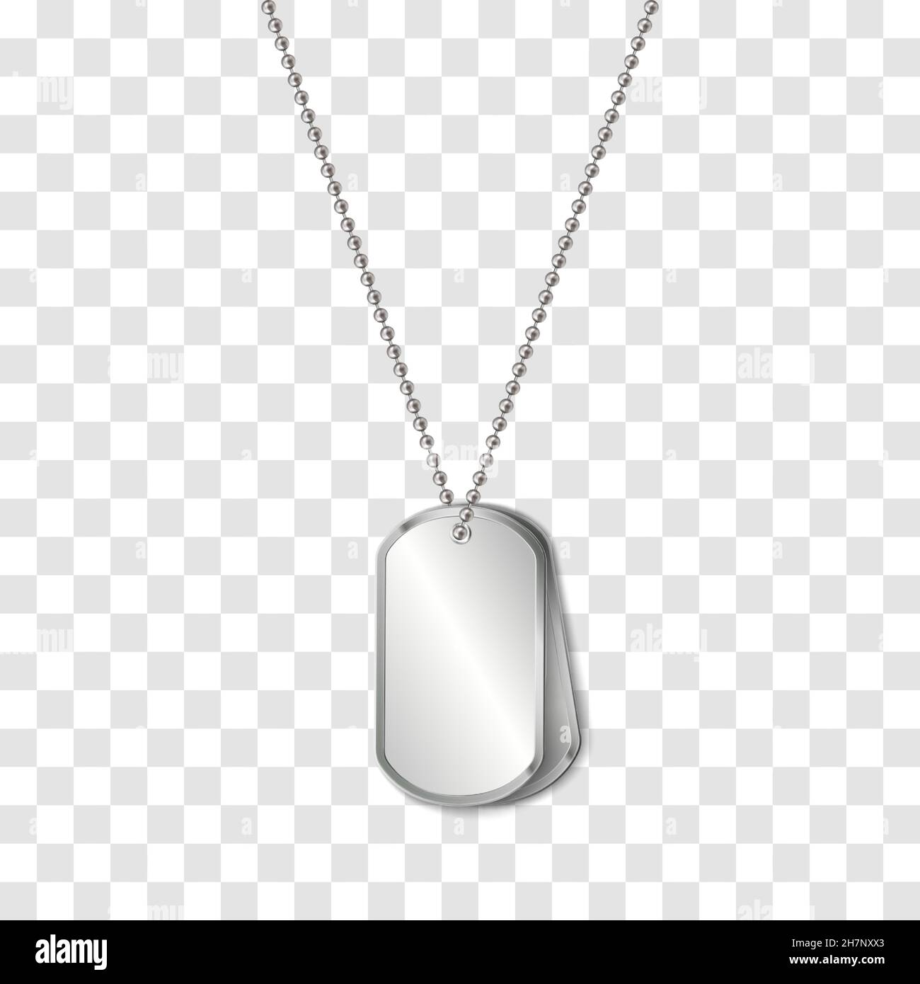 Vector identification tags worn by military personnel. Soldier military dog tag on transparent background. Stock Vector
