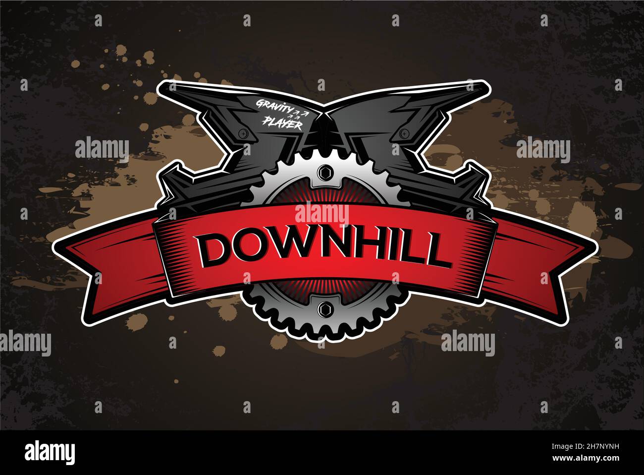Downhill Motocros Label Design. Full Face Helmet. Mountain biking. Vector Ilustration. Stock Vector