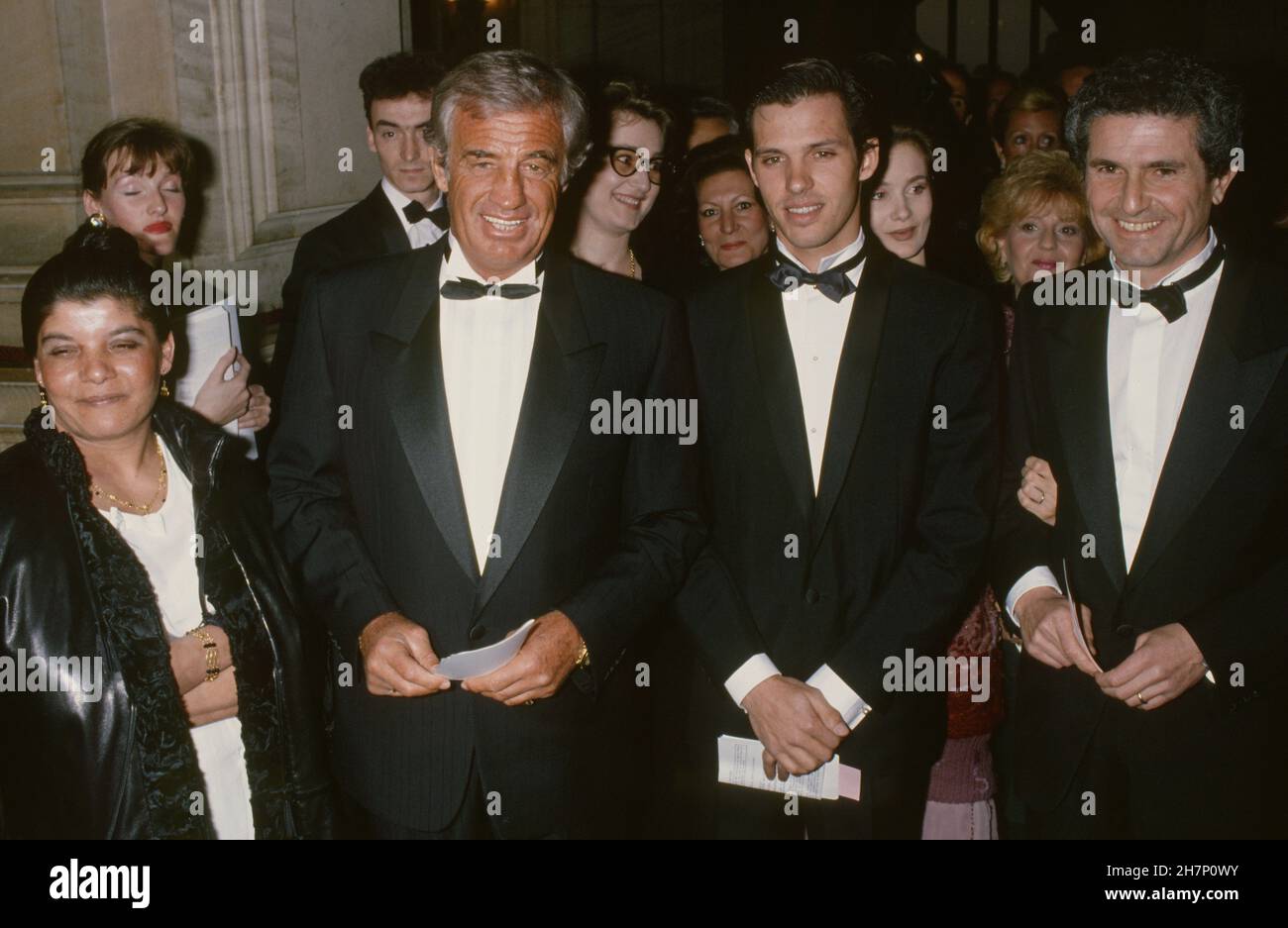 Jean-Paul Belmondo, his son Paul, and Claude Lelouch arriving at a gala  evening at the Opéra Garnier in Paris, on 26 April 1989 Stock Photo - Alamy