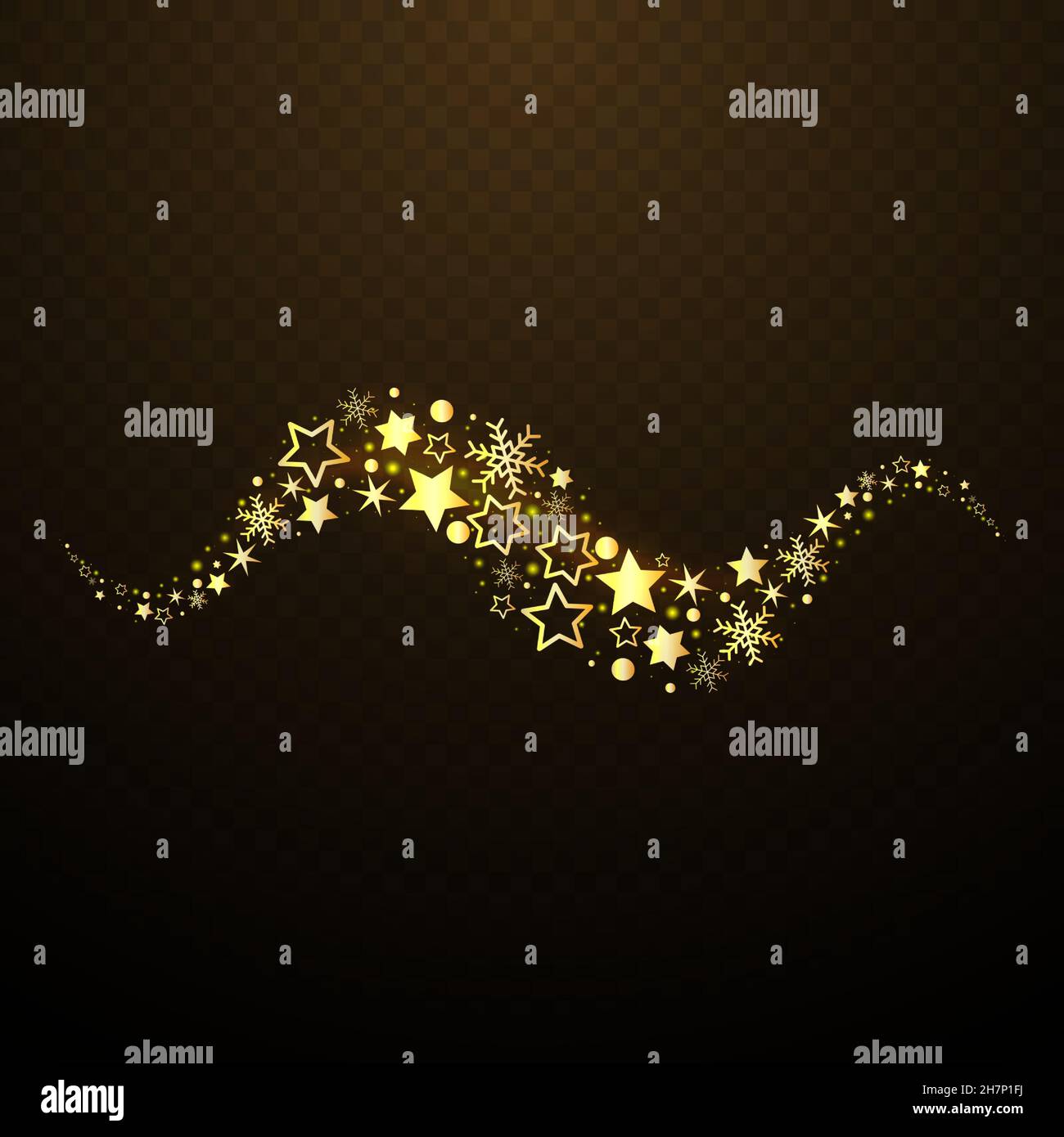 Vector christmas golden glitter light wave. Golden glitter confetti wave overlay effect. Glittering shimmer particles light trace for Christmas or New Stock Vector