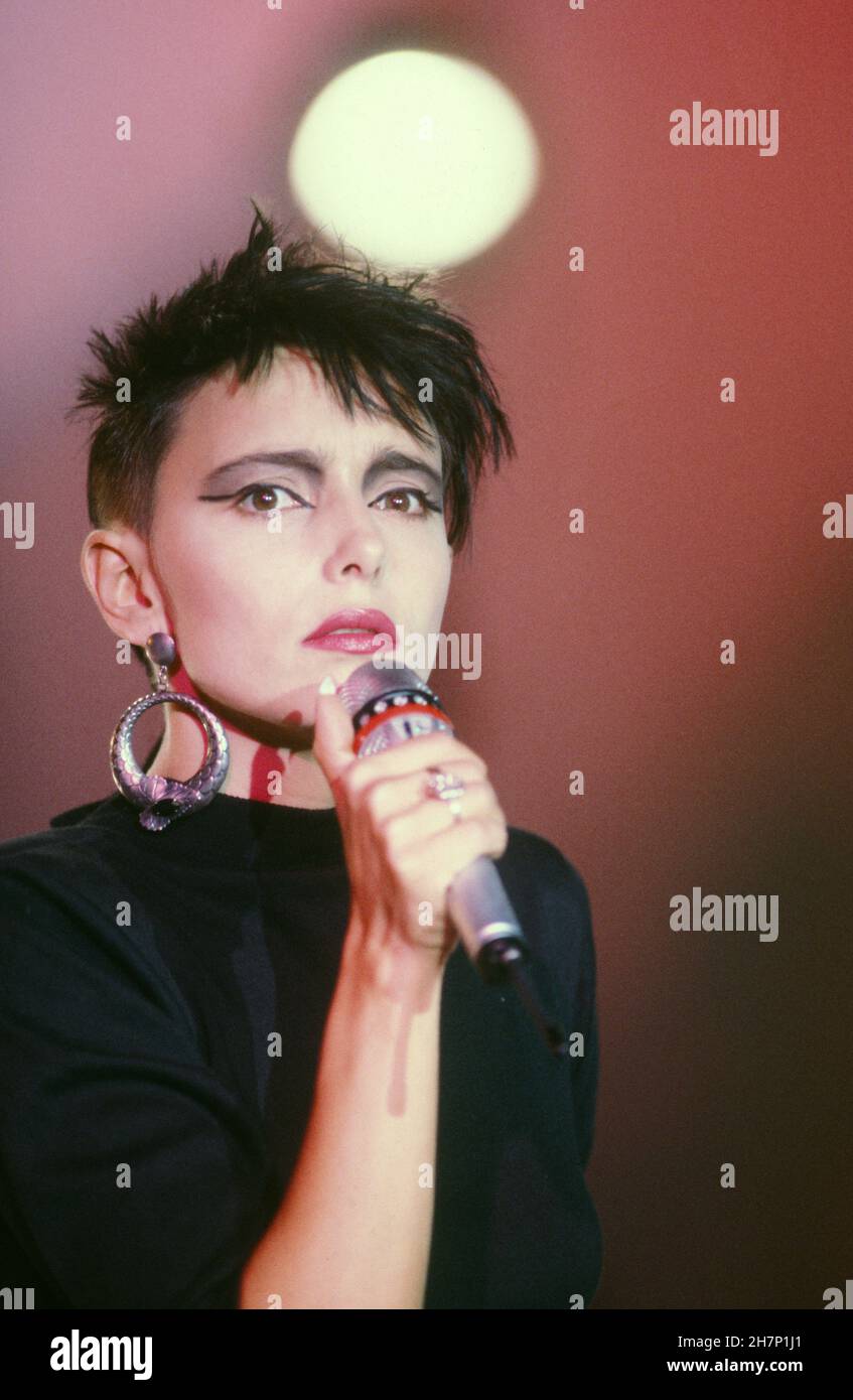 Jeanne Mas on the set of the TV show "Champs Elysées" on Antenne 2. 1986 Stock Photo