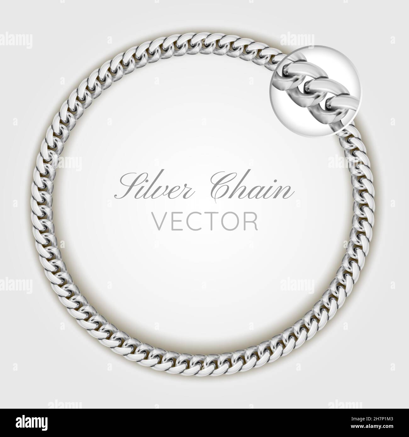 3D Realistic vector silver wrist chain. Silver chain round wreaths for use as a decorative element. Luxury background. Stock Vector