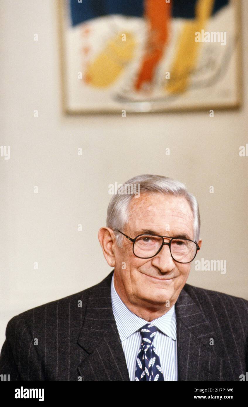 Antoine Riboud, businessman and CEO of Danone, guest on the television ...
