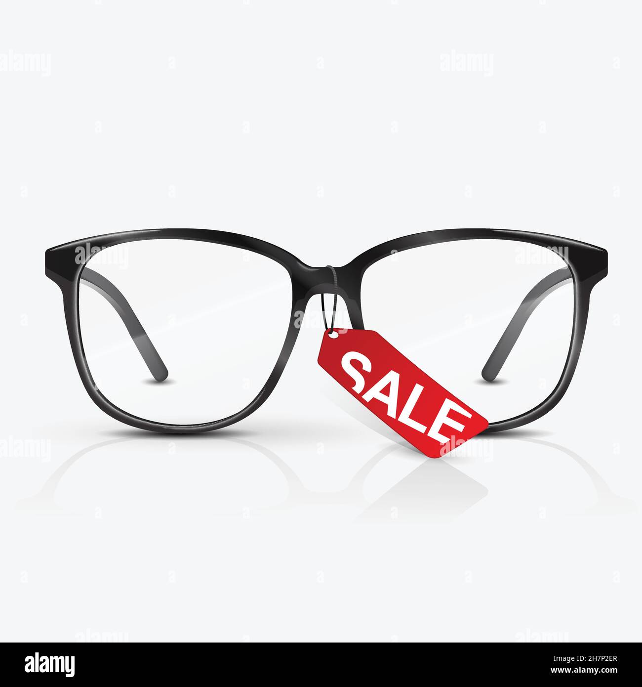 Black optical glasses on white background. Dioptrical Glasses. Red sale