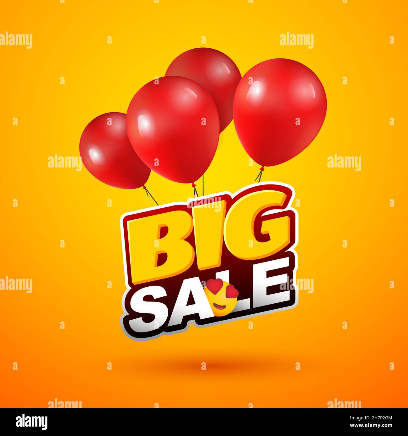 Big sale special offer design. Bright creative banner with red balloons and smile in love. Happy and funny style, can be used for fast food and kids Stock Vector