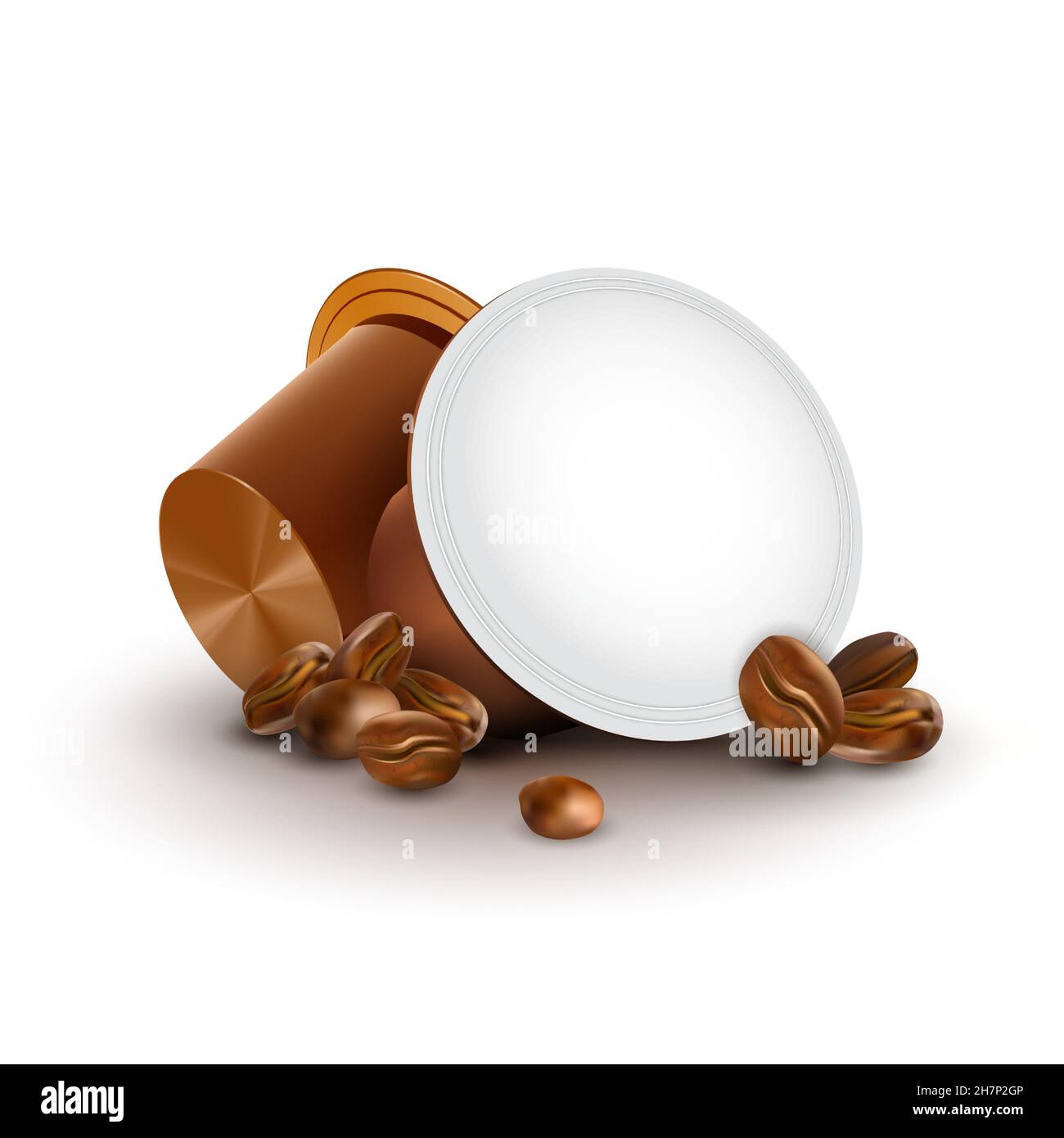 Coffee pods for Espresso Machine. Coffee in capsules with coffee beans isolated on white