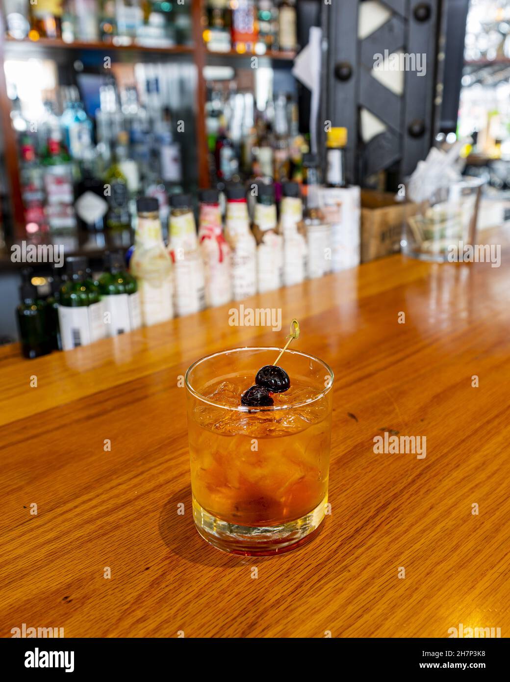 Old Fashioned Cocktail with real Brandy Cherries for the simple garnish