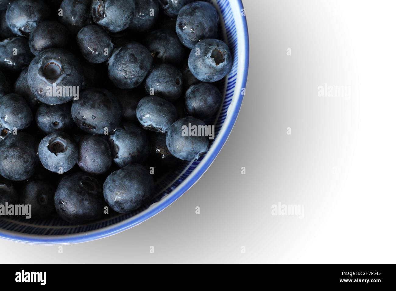 Top view of fresh blueberry in bowl on white background. Healthy food concept. Stock Photo