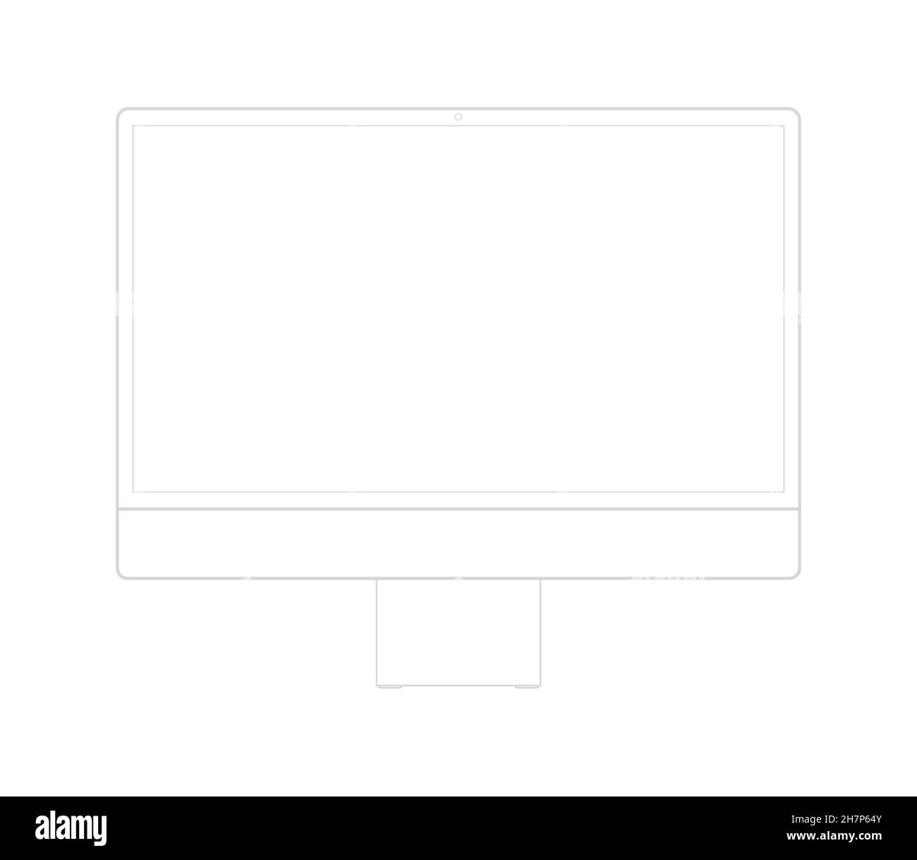 Imac computer outlined. Imac pc symbol similar vector illustration design. Outline all in one computer mockup on white background. Stock Vector