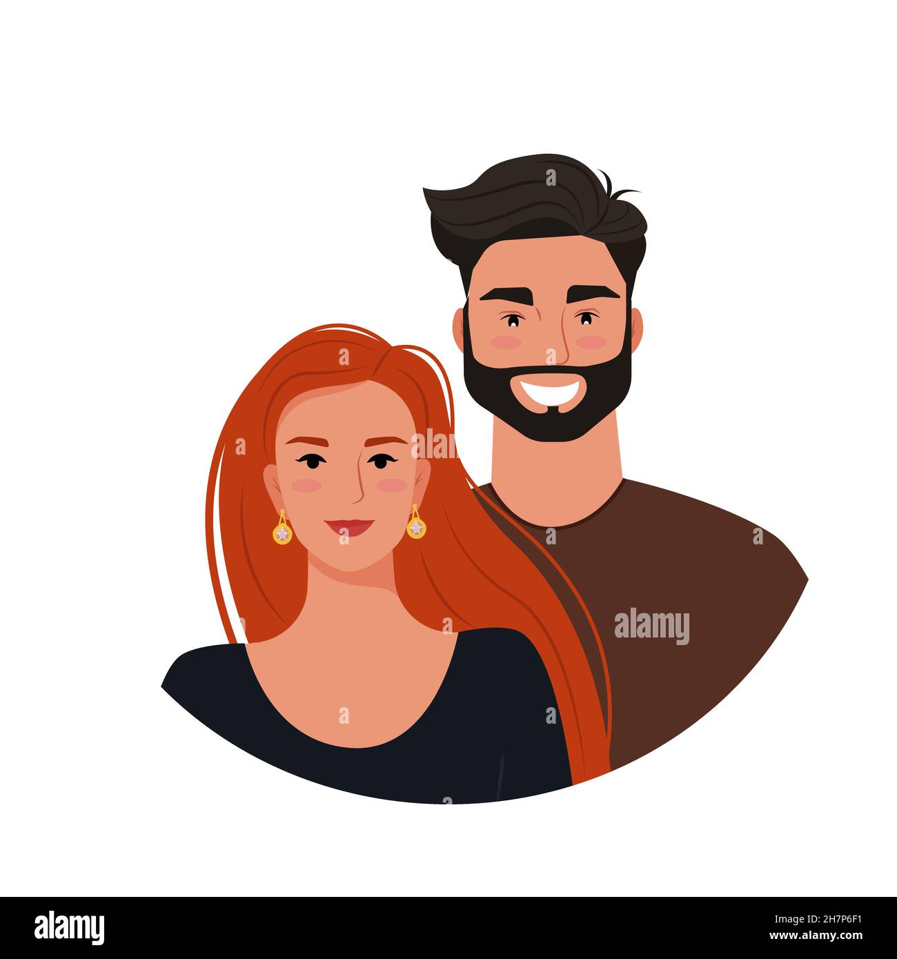 Beautiful couple, young woman and man, portraits. Vector illustration in flat style Stock Vector