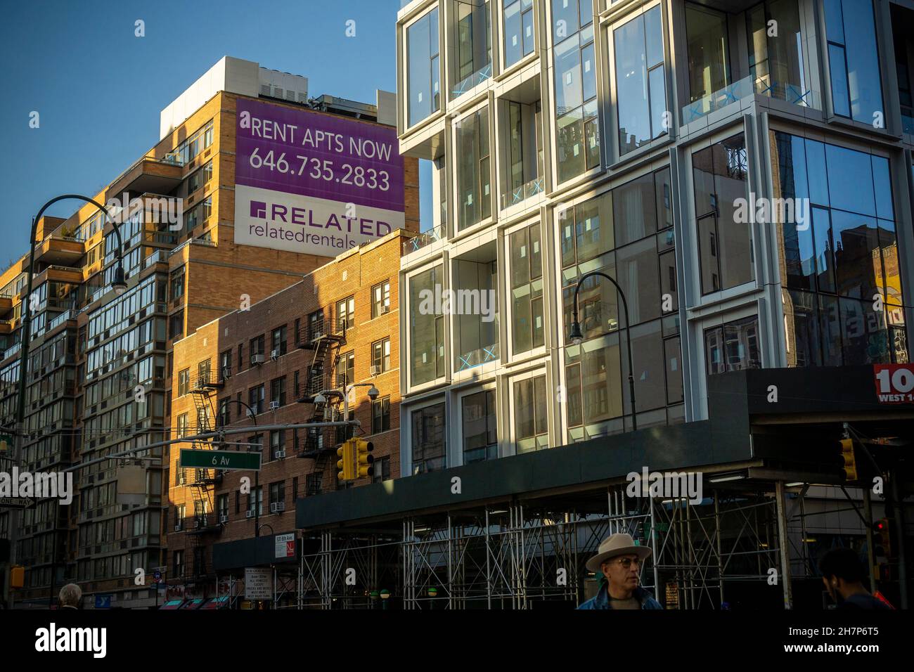 A sign advertising apartment rentals on a building in the Greenwich