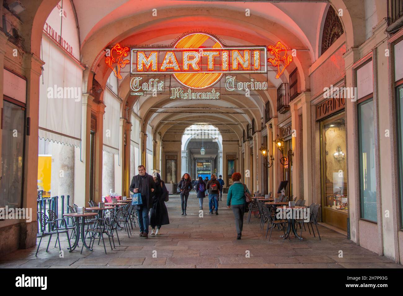 The famous neon Martini sign at the Caffe Torino, Piazza San Carlo