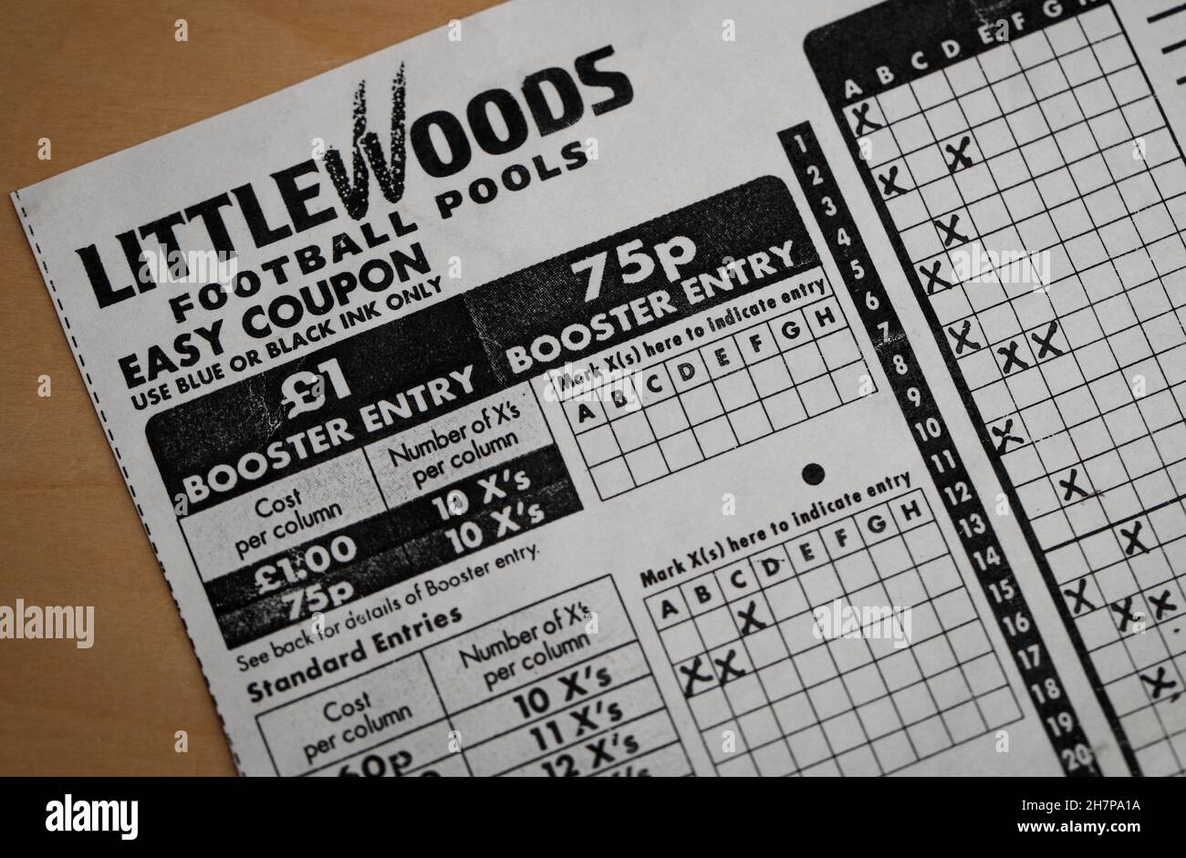 Littlewoods Football pools Coupon Stock Photo