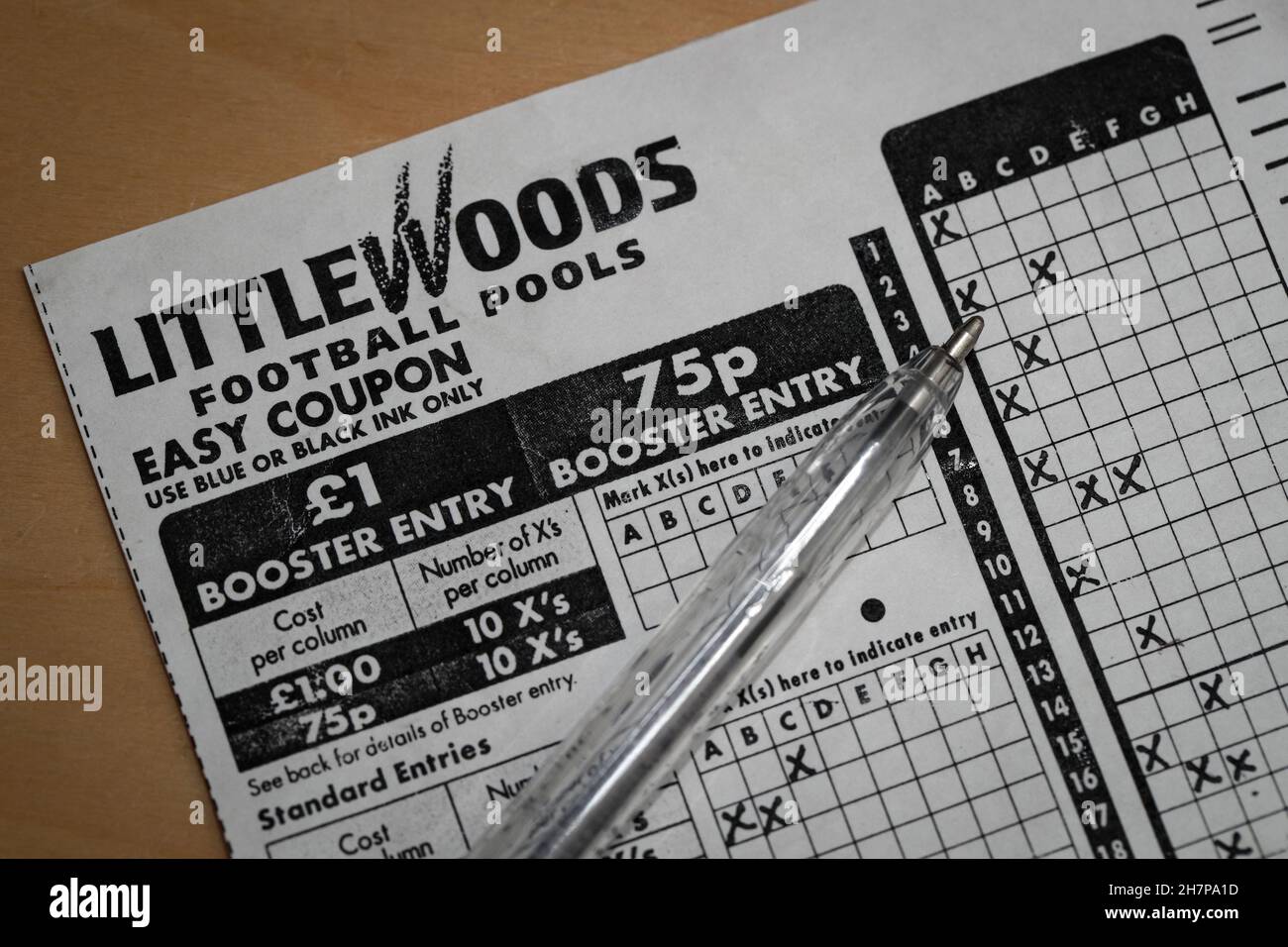 Littlewoods Football pools Coupon Stock Photo