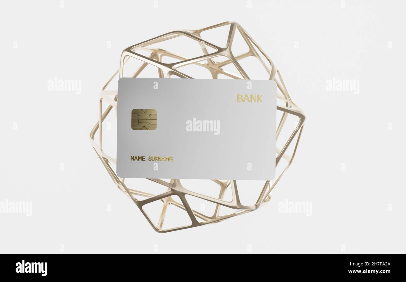 Polygonal frame and bank card, 3d rendering. Computer digital drawing ...
