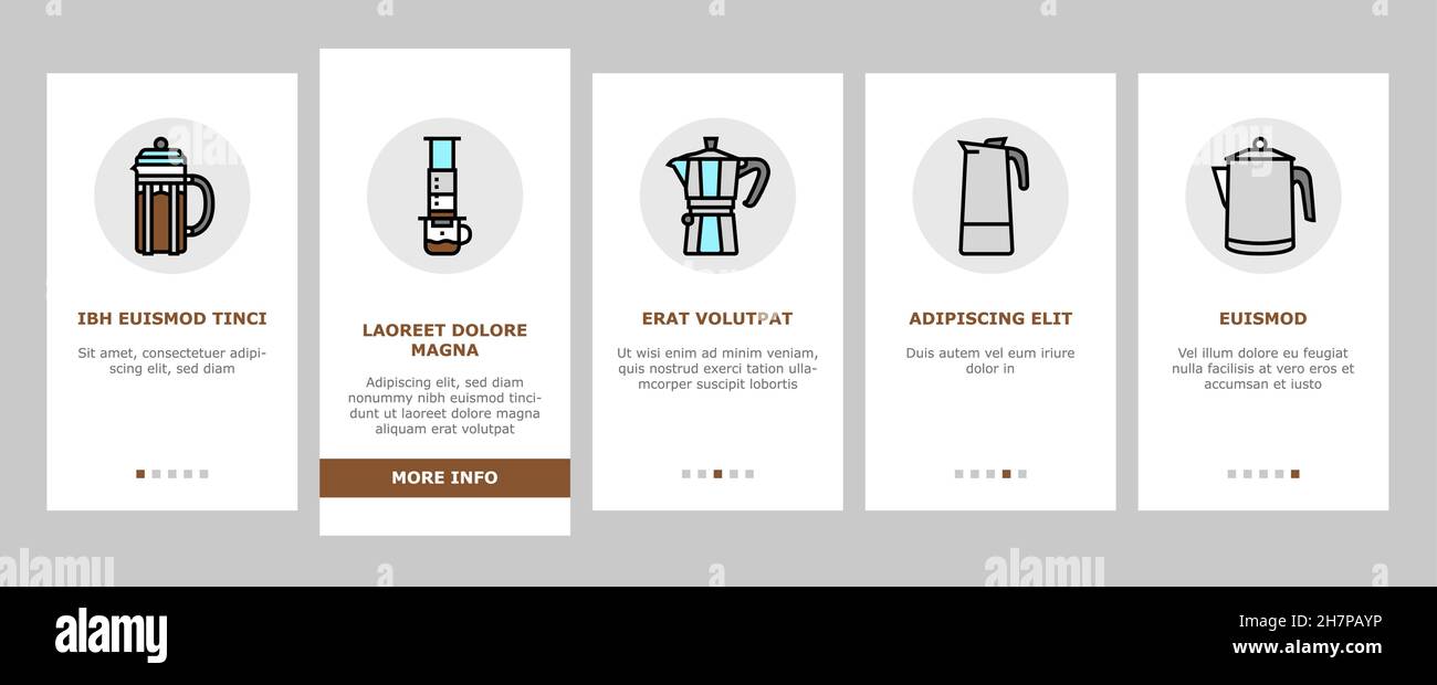 Coffee Make Machine And Accessory Onboarding Icons Set Vector Stock ...