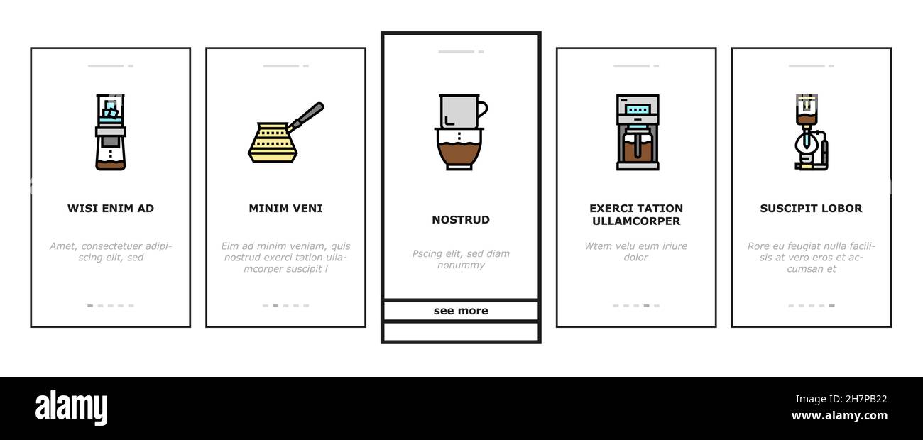 Coffee Make Machine And Accessory Onboarding Icons Set Vector Stock ...