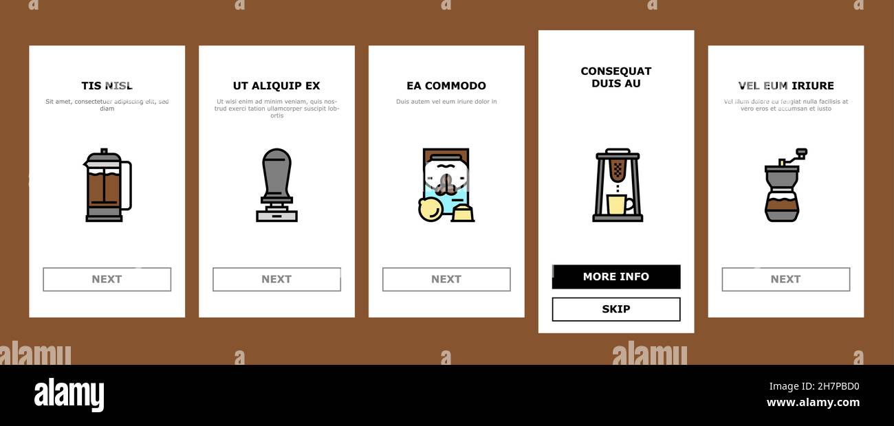 Coffee Make Machine And Accessory Onboarding Icons Set Vector Stock ...