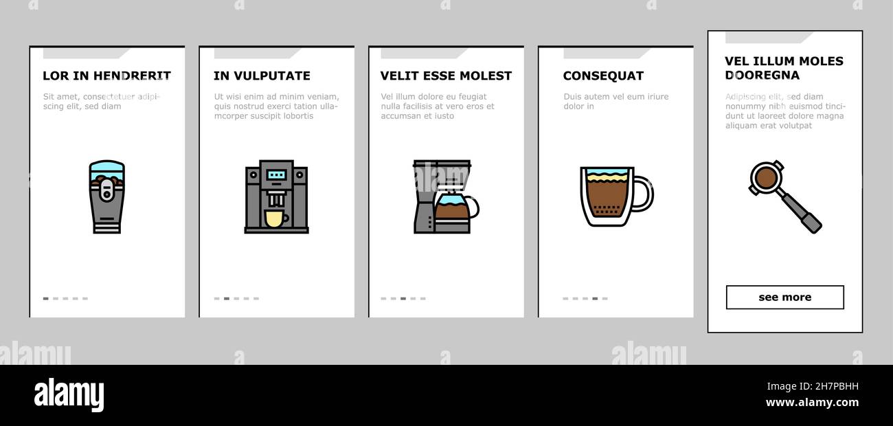 Coffee Make Machine And Accessory Onboarding Icons Set Vector Stock ...