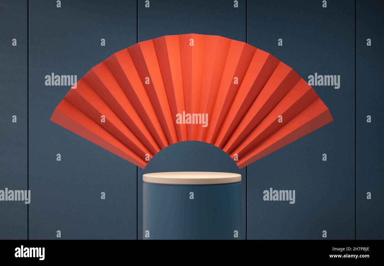 Blank fan with red background, 3d rendering. Computer digital drawing