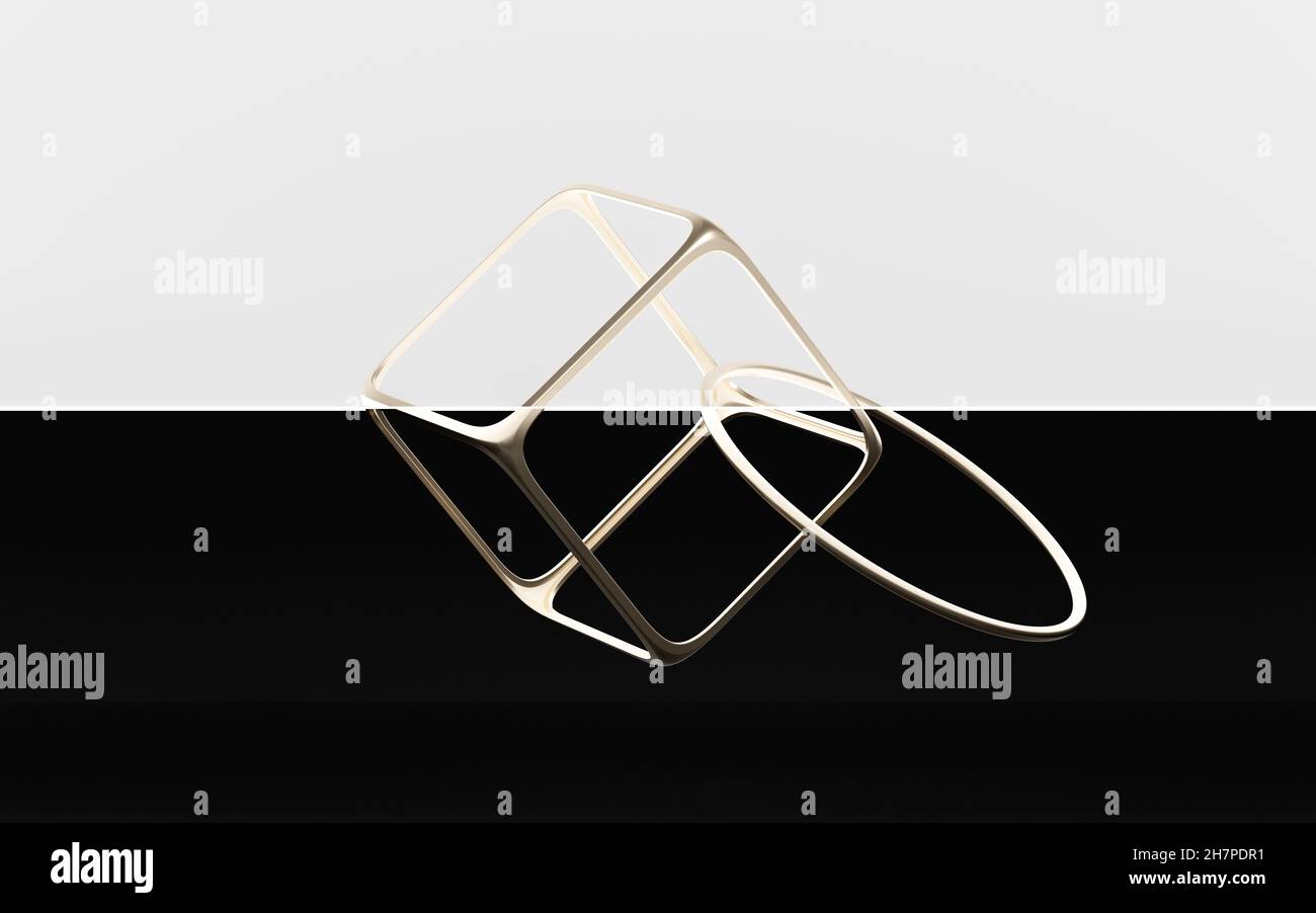 Abstract metal frame with white background, 3d rendering. Computer ...