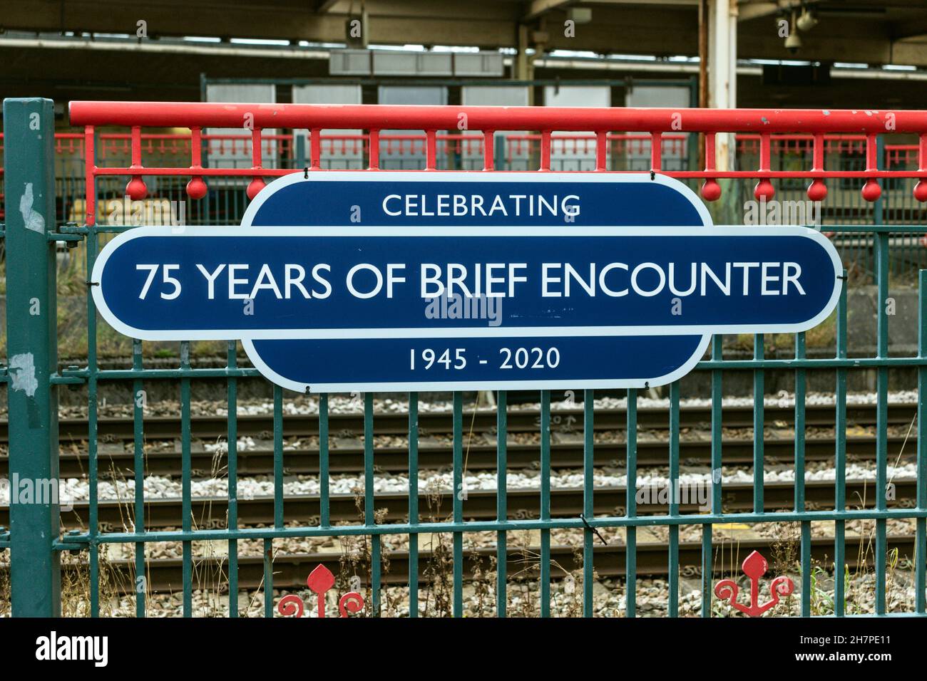 Plaque Celebrating 75 Years Of Brief Encounter 1945-2010 at Carnforth railway station, Lancashire. Stock Photo