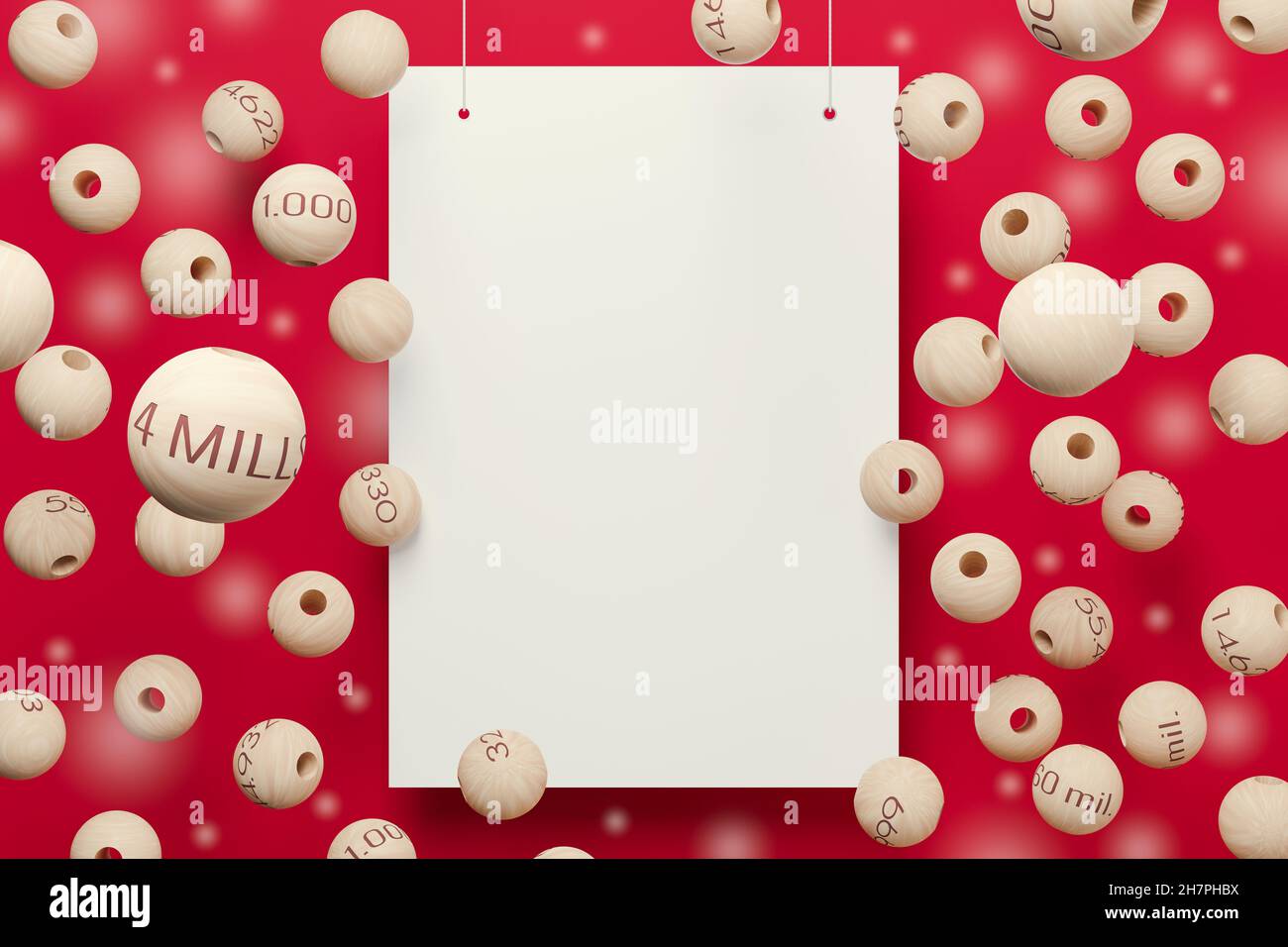 Christmas lottery balls of December 22, close view, on a white background. Illustration 3d. Stock Photo