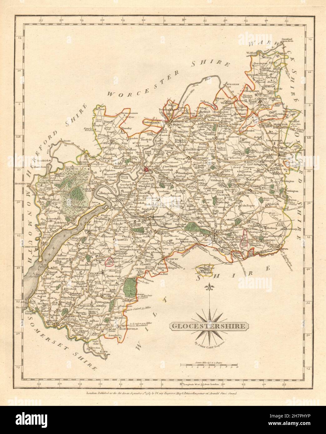 Antique county map of WORCESTERSHIRE by JOHN CARY Original outline colour 1787 