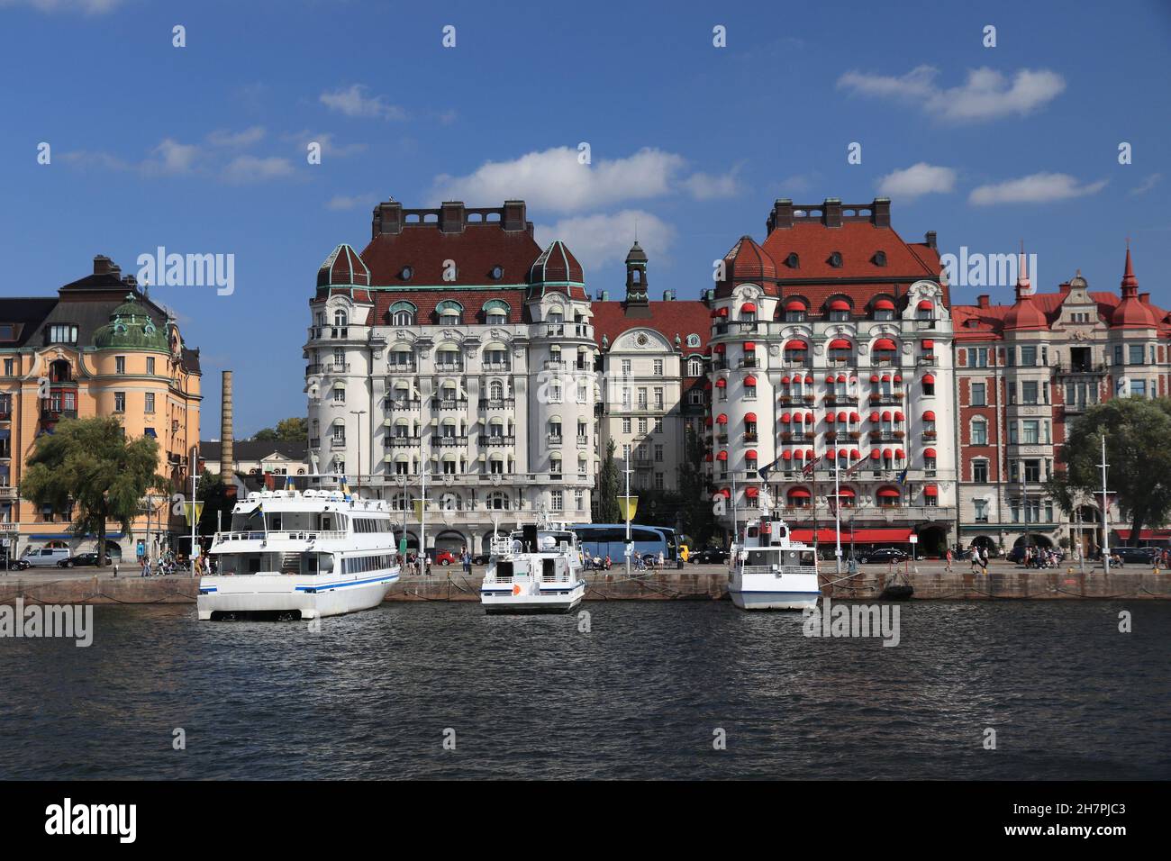 Stockholm City Skyline In Sweden. Strandvagen Waterfront In Ostermalm ...