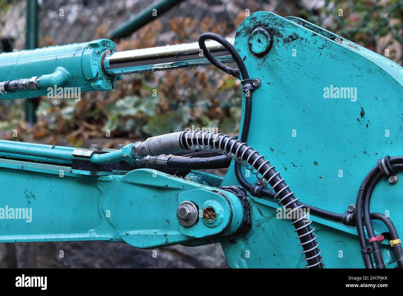 Heavy hydraulic machine detail close up. Generic construction machine