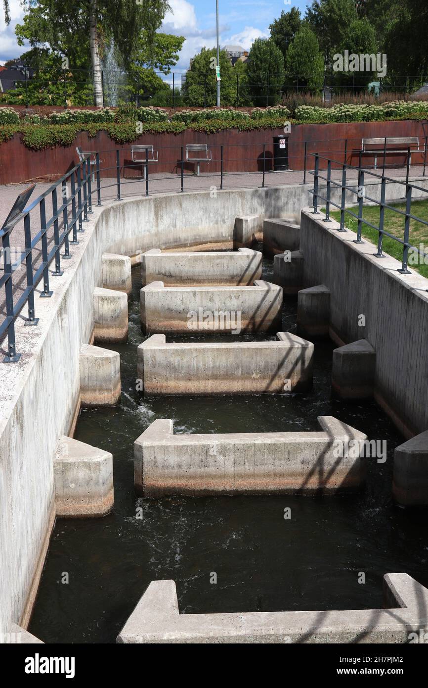 Fish migration infrastructure - fish ladder in Sweden. Park in ...