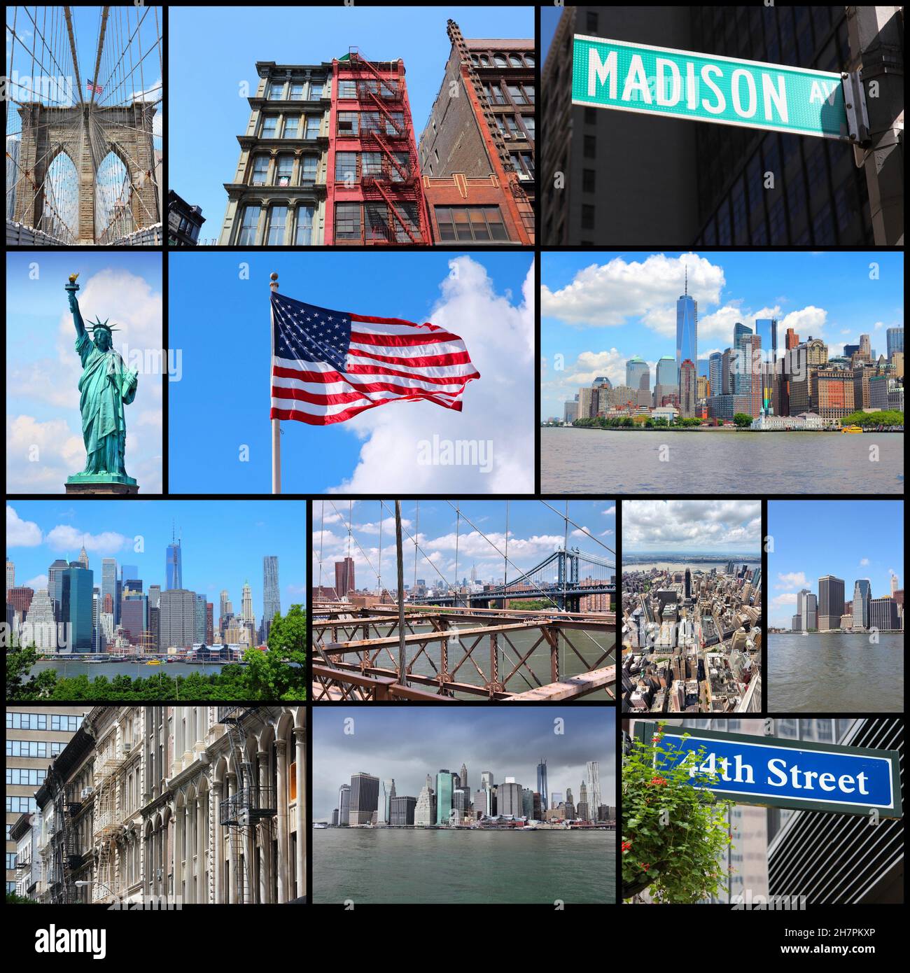New York City travel collage photo set with Statue of Liberty