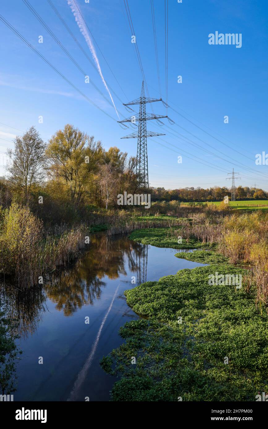 Bottrop, North Rhine-Westphalia, Germany - Renaturalized Boye in the golden autumn, the tributary of the Emscher, was transformed into a near-natural Stock Photo