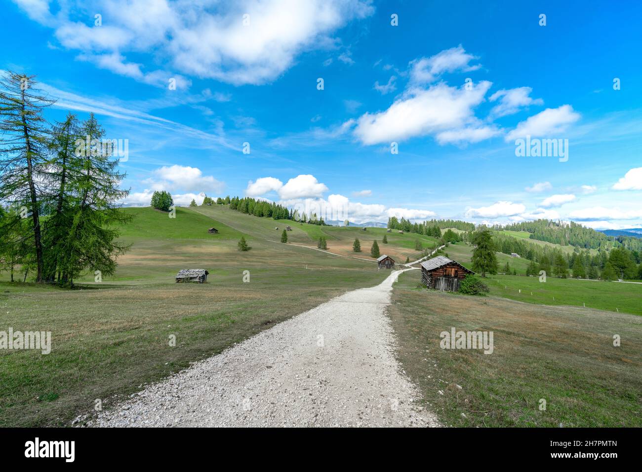 Pra de Armentara- hiking along the Armentara alpine Meadows in South Tyrol Stock Photo