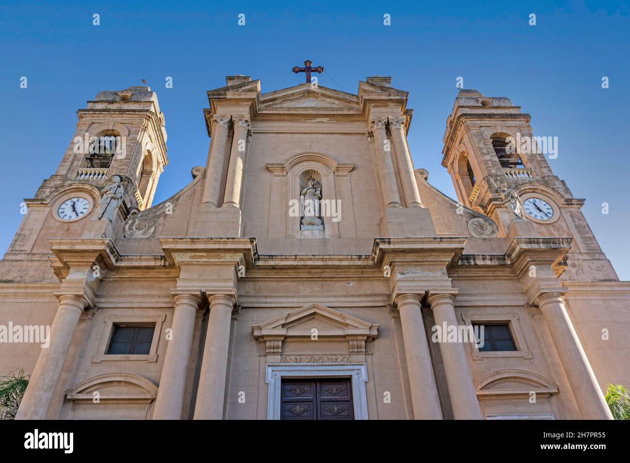 The Church of Saint Maria Santissima delle Grazie in the Piazza Duomo in Terrasini, Sicily, Italy. Stock Photo