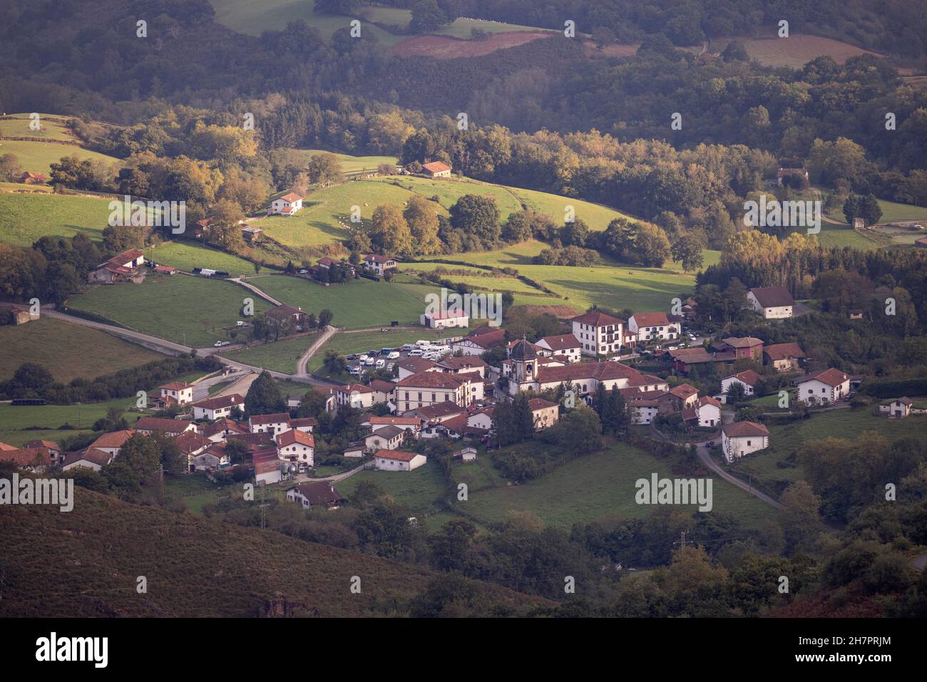 Aerial view of Zugarramurdi village (Navarra, Spain). Stock Photo