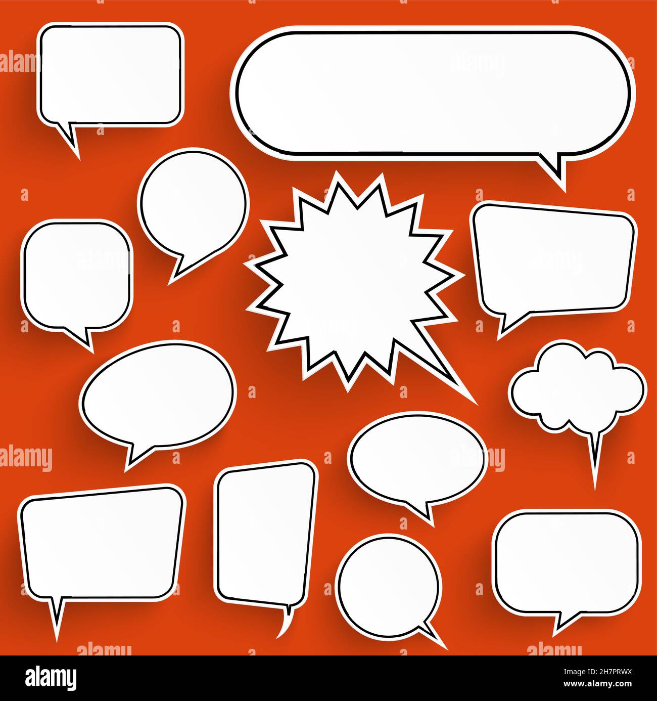 eos vector illustration collection of white speech bubbles with shadow looking like stickers on colored background Stock Vector