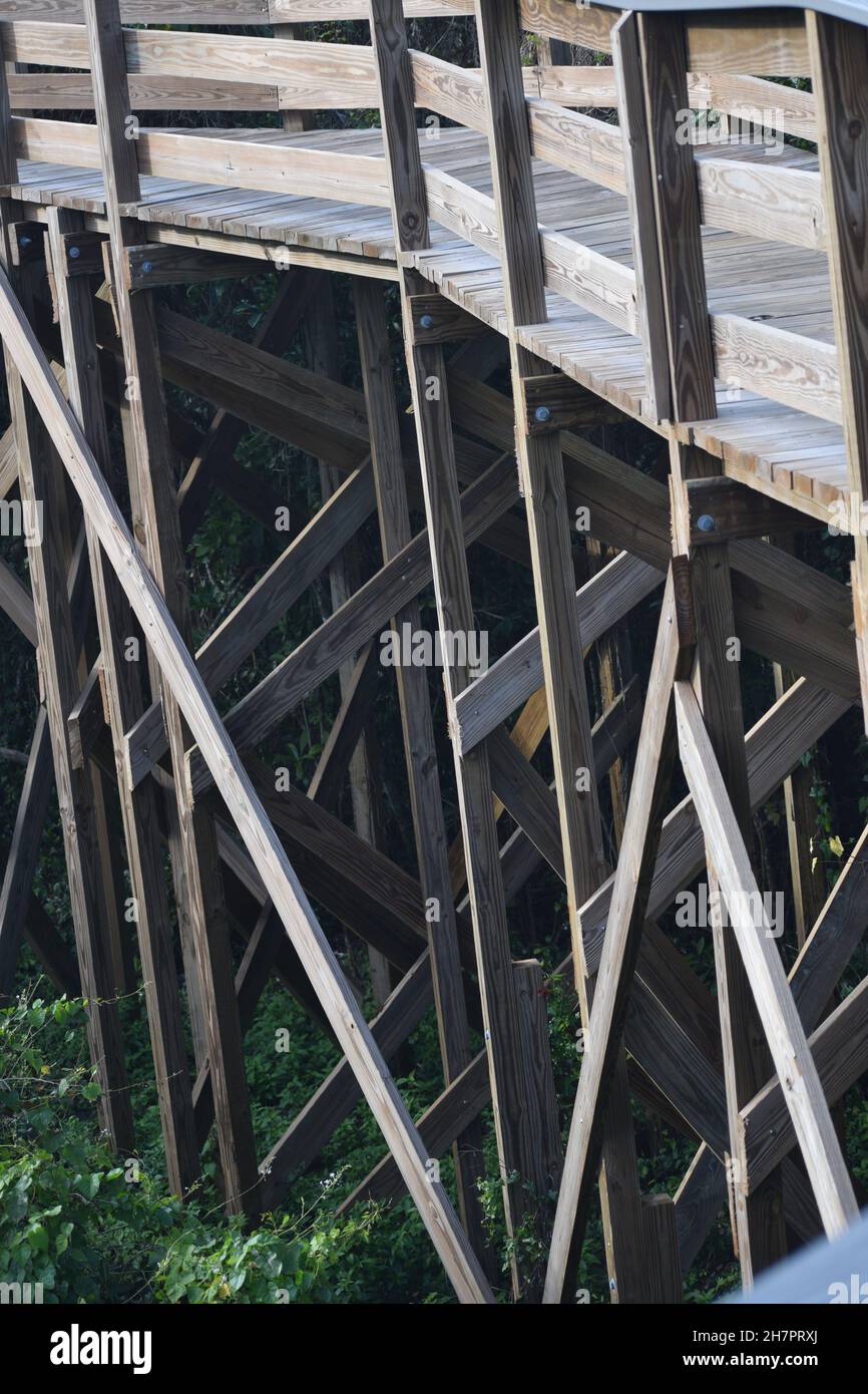 Beams and stilts support an elevated wooden walkway Stock Photo Alamy