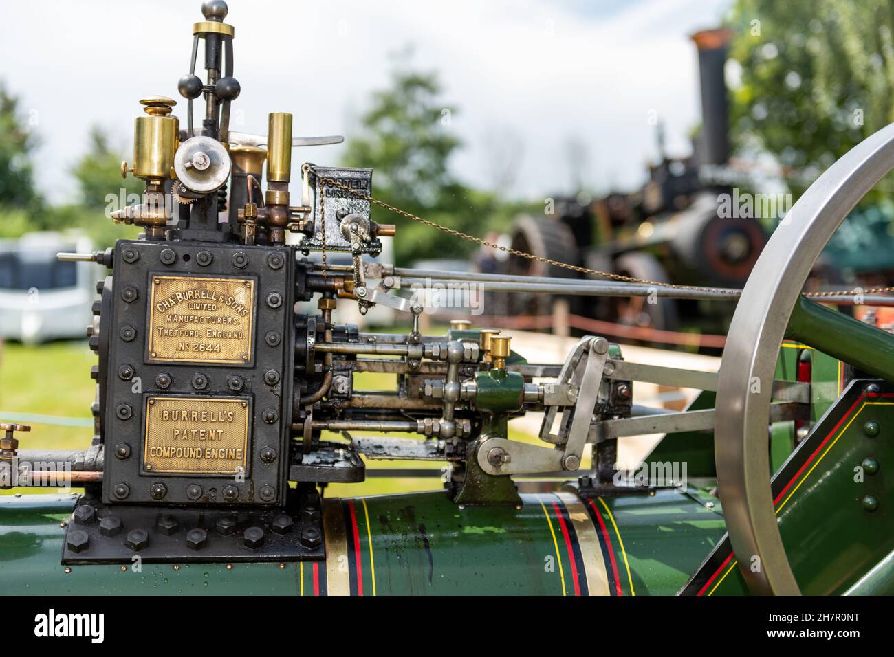 Honiton.Devon.United Kingdom.July 2nd 2021.Close up of the whistle on a restored Burrel  traction engine on display at the Devon County show Stock Photo