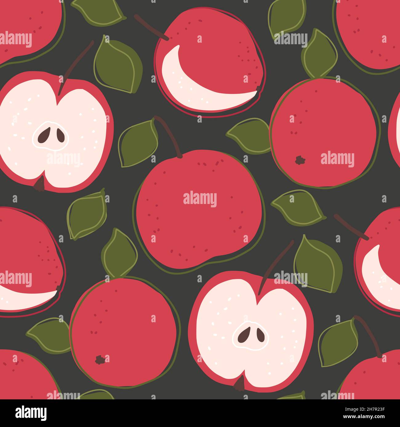 Summer apple fruit cartoon doodle seamless pattern Stock Vector
