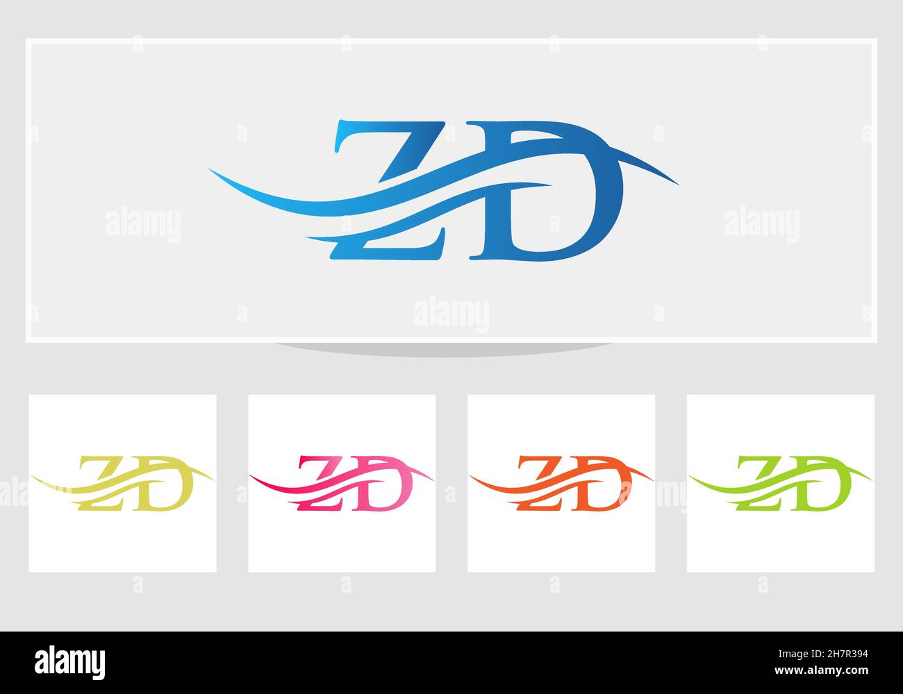 Swoosh Letter ZD Logo Design for business and company identity. Water Wave ZD Logo with modern trendy Stock Vector