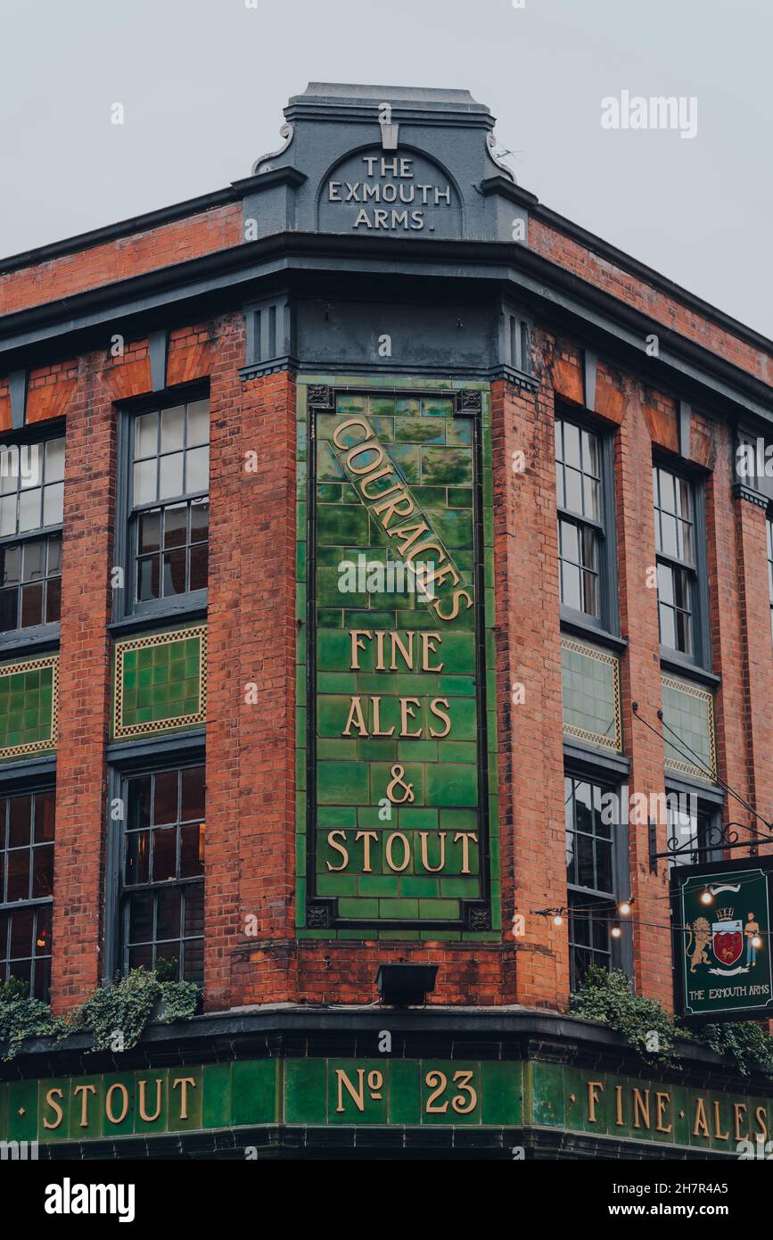 London, UK - October 23, 2021: Sign on the exterior of The Exmouth Arms ...