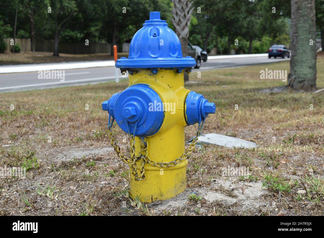 Closeup modern fire hydrant with chains Stock Photo Alamy