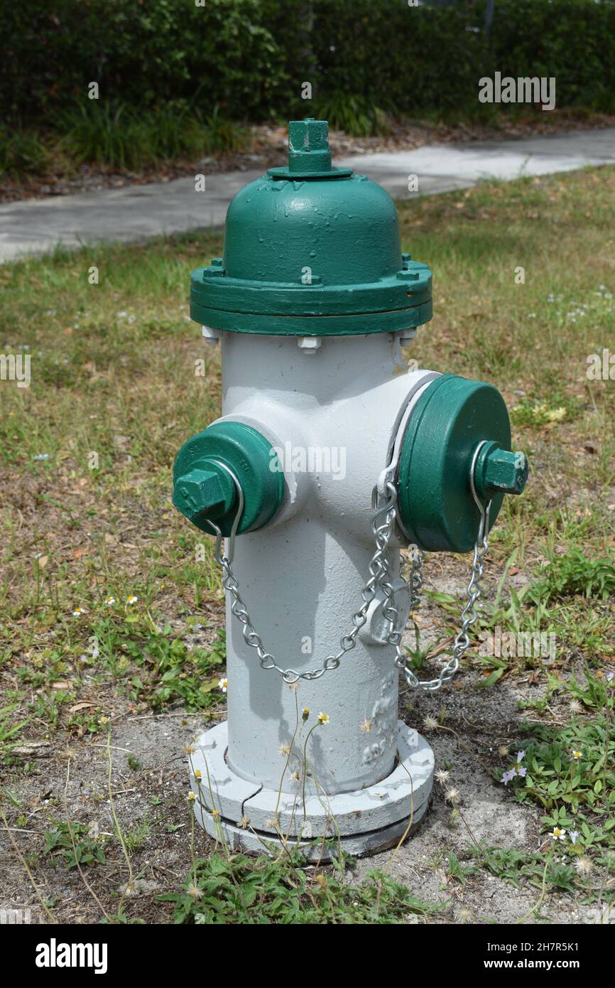 Closeup modern fire hydrant with chains Stock Photo Alamy