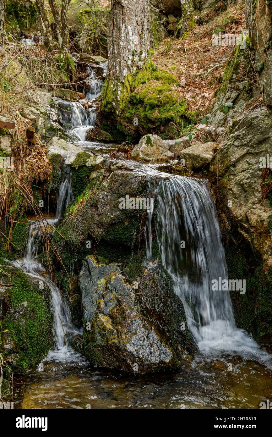 Waterfall in the Sierra de Guadarrama national park Stock Photo