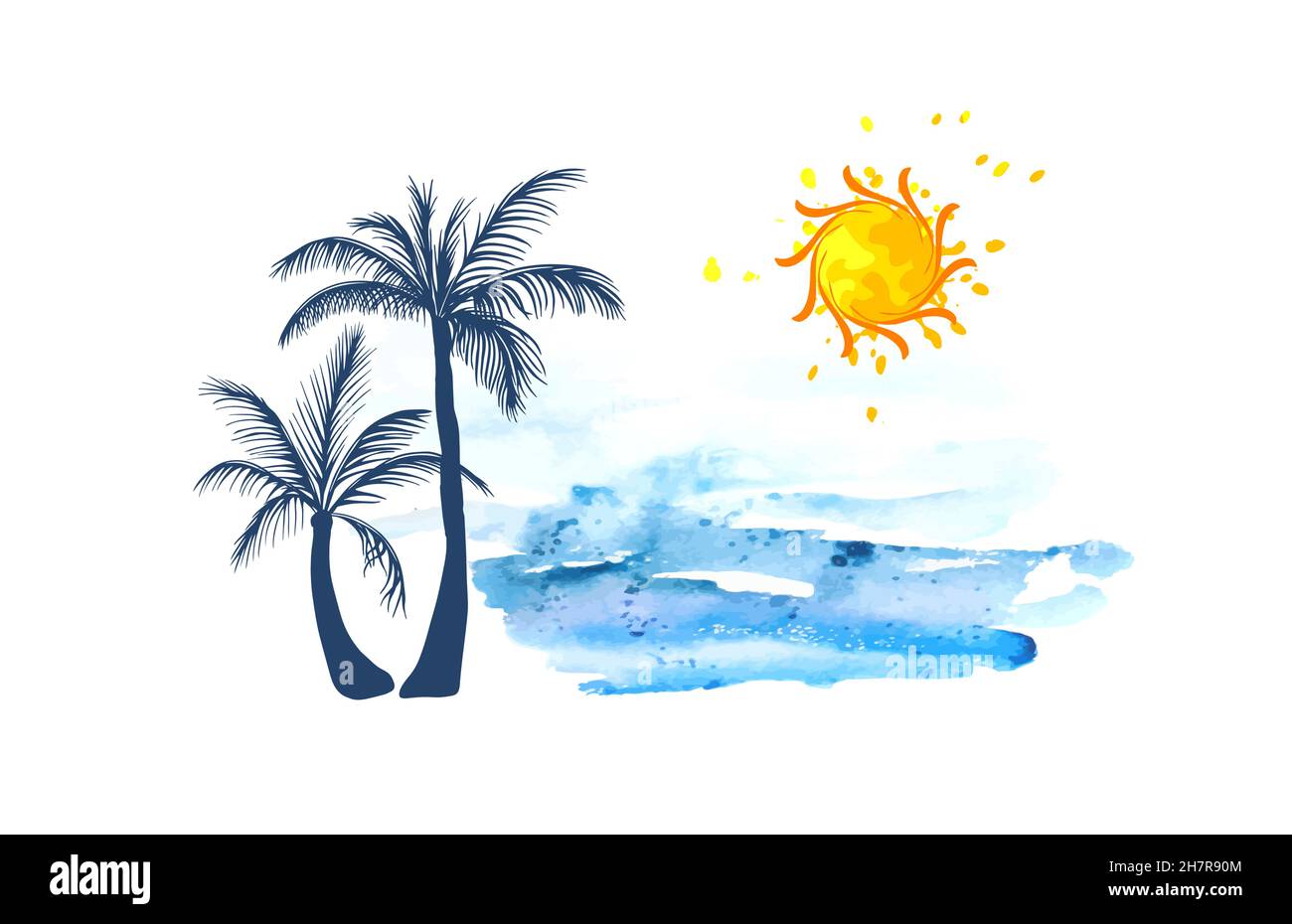 The sea and palm trees. Vector illustration Stock Vector Image & Art ...