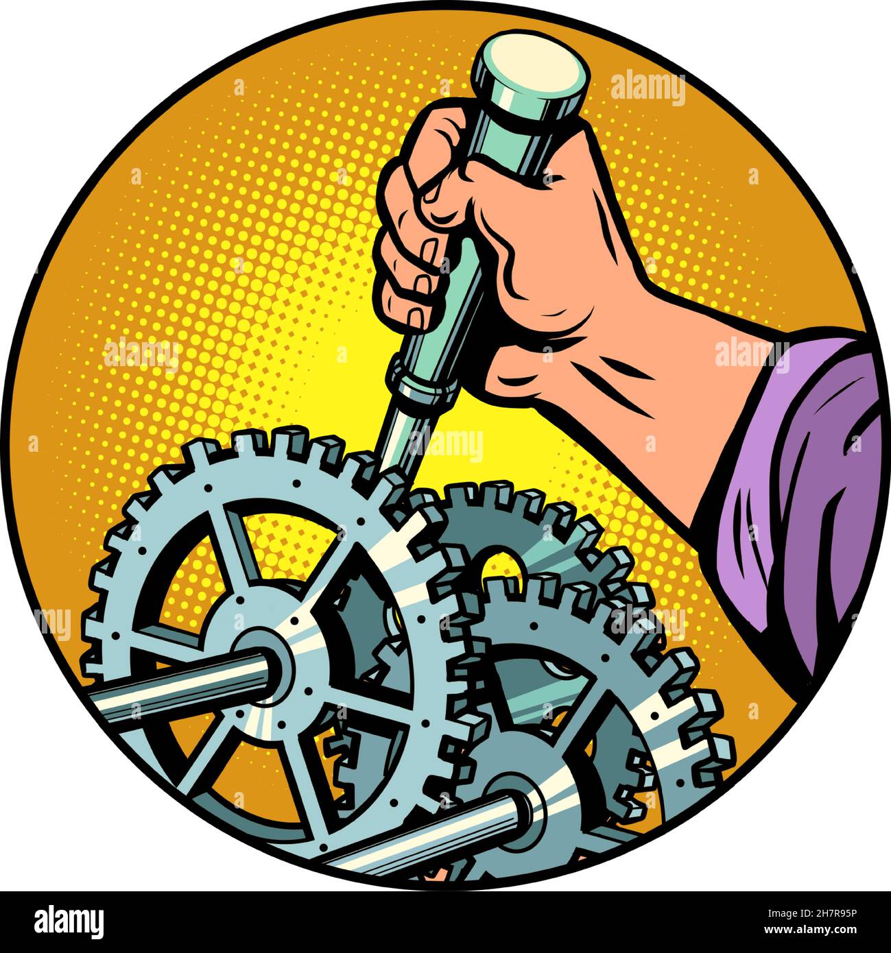 repair of the mechanism, gears. A tool for restoring parts Stock Vector