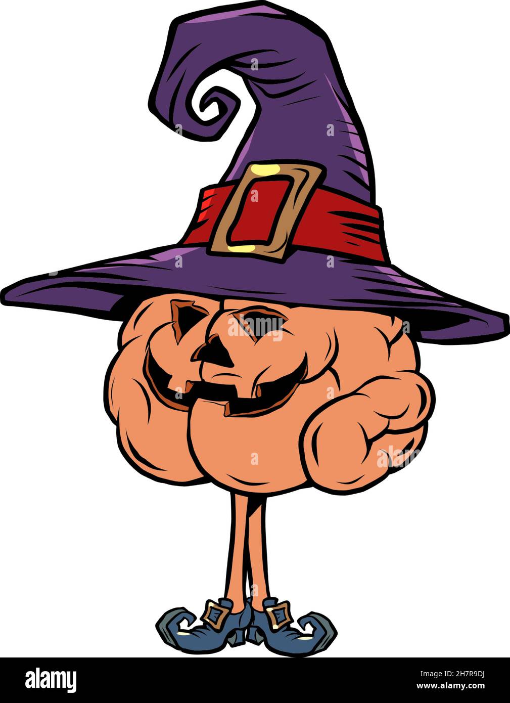 Halloween Pumpkin Holiday human brain character, smart wise Stock Vector
